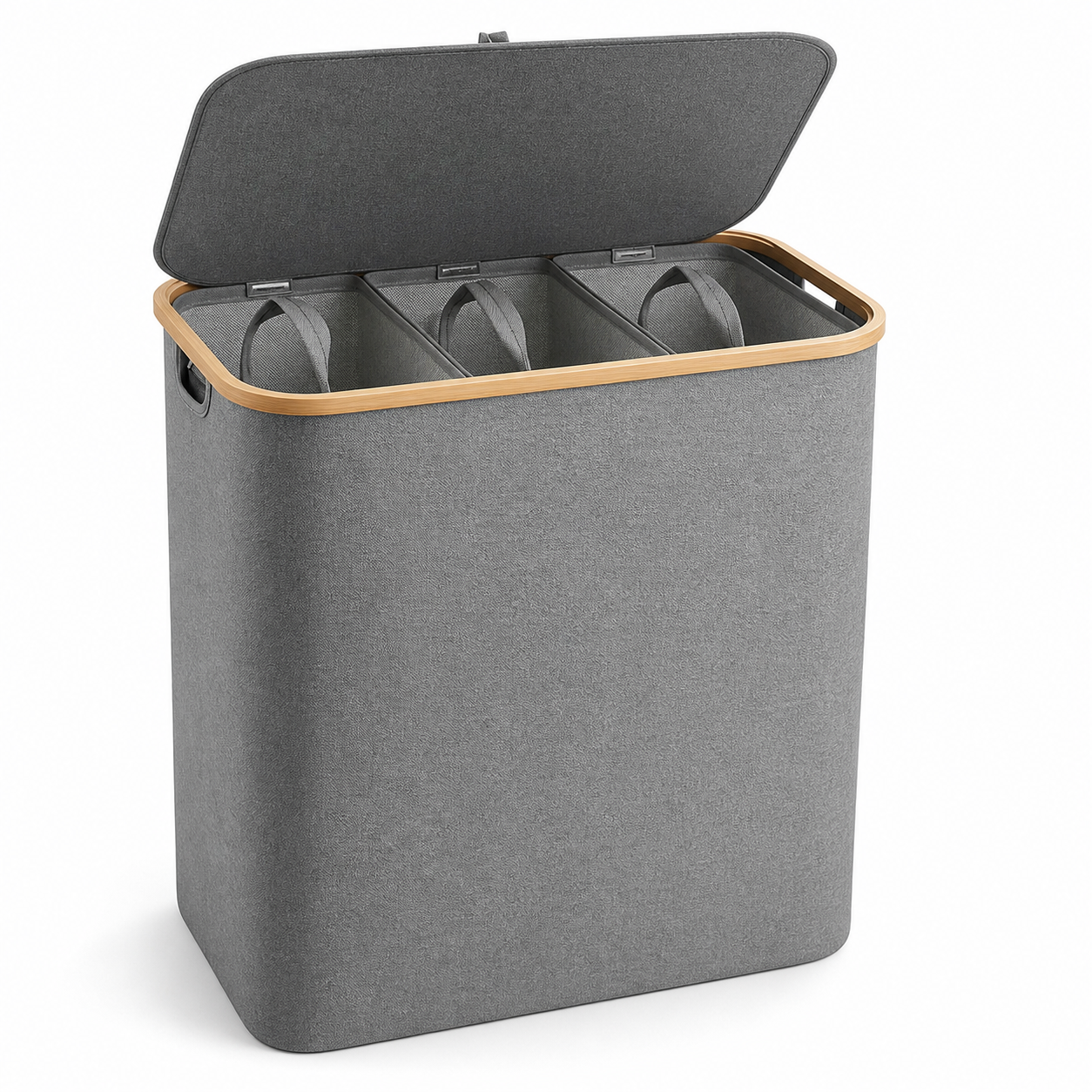 Solvana three-section foldable laundry sorter in heather gray