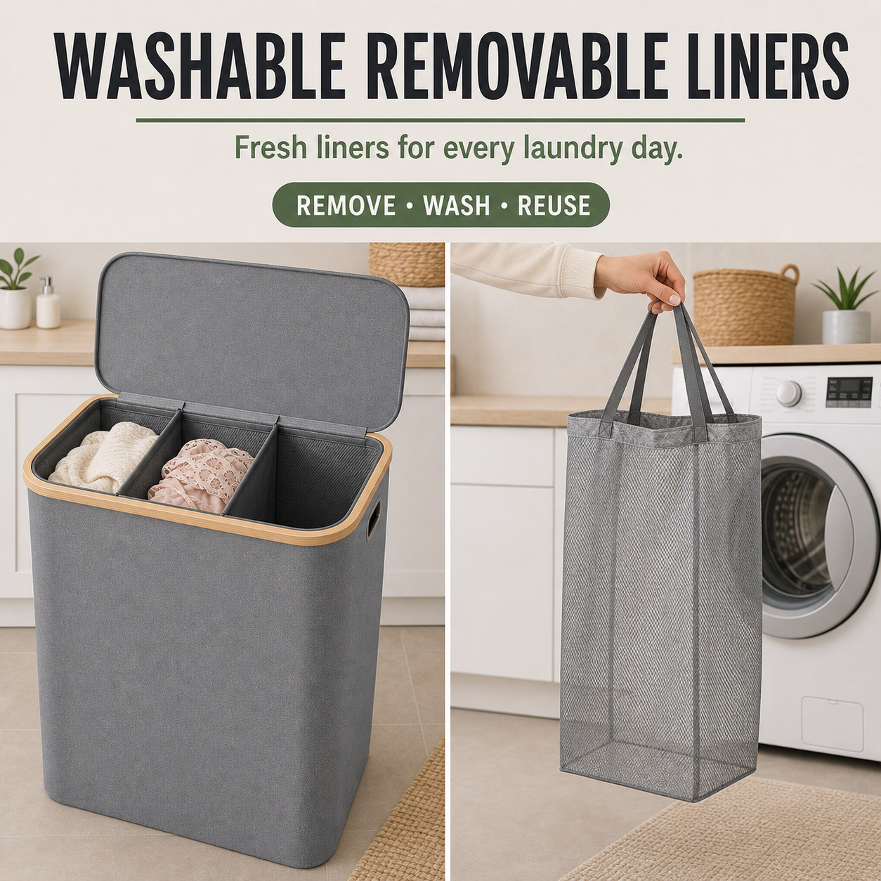 Washable removable mesh laundry liners