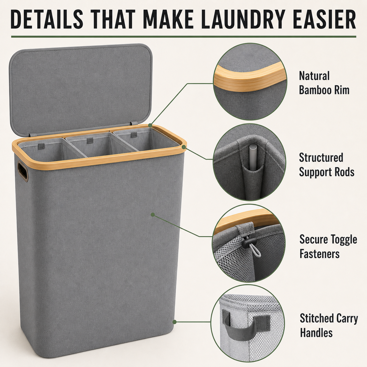 Bamboo rim support rods fasteners and carry handles