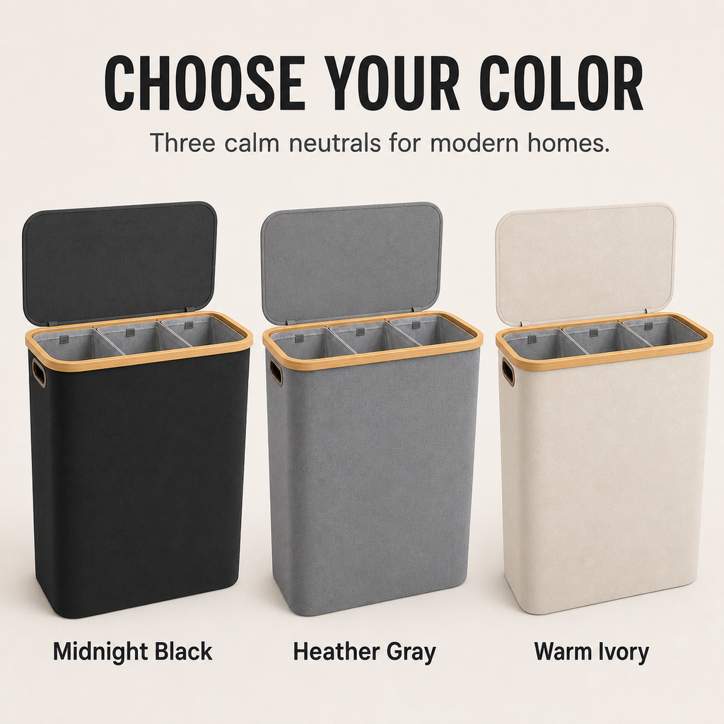 Solvana laundry sorter in midnight black heather gray and warm ivory
